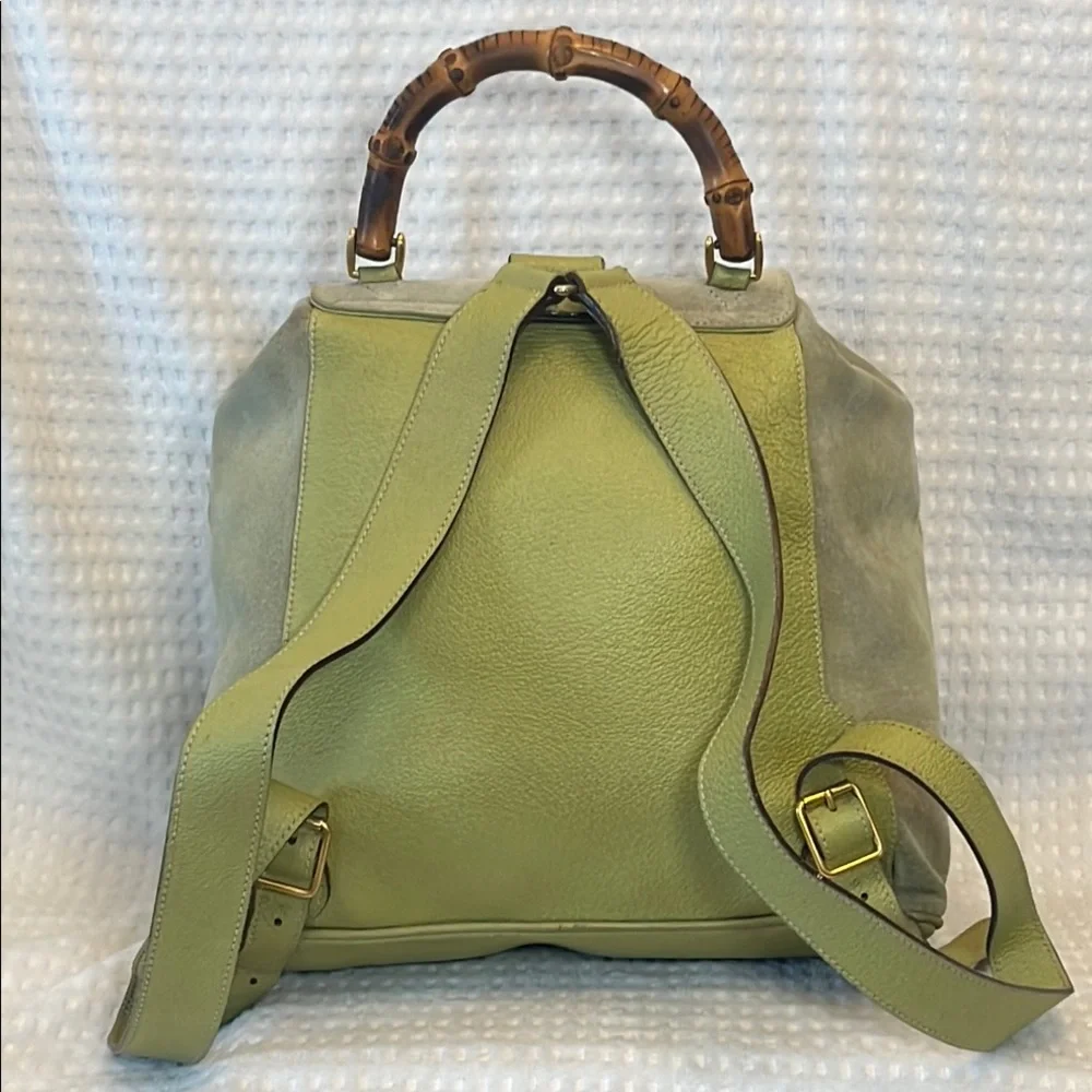 Gucci Bamboo Green Leather/Suede Backpack - Picture 5 of 16